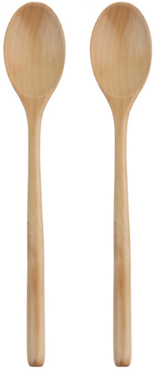 JeiibrZui Houten kooklepels - Houten lepels - Ovaalvormig, stevig en duurzaam - 2 lepels - Geschikt voor dagelijks gebruik in de keuken, natuurlijke houtkleur
