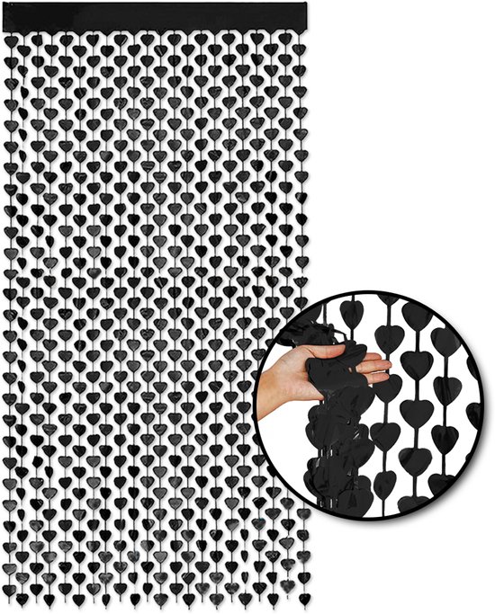 LUQ – Foliegordijn Hartjes – Zwart – Luxe Romantische Valentijn Decoratie – Valentine Versiering – Franjes Gordijn