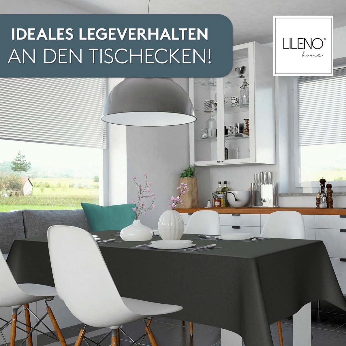 Wasbare Tafelkleed op Maat - Waterafstotend Vinyl Tafelzeil in Antraciet Linnenlook
