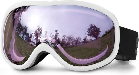 Ski Bril OTG - Dubbele Lens Anti-Beslagen - UV Bescherming - Voor Brildragers - Universele Helm Compatibiliteit - Ventilatiesysteem - Voor Mannen Vrouwen en Tieners - Wit-paars
