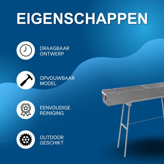 BBQ-grill - Voor camping - Draagbare, opvouwbare houtskoolgrill - Grijs - 100*18*13cm van Merkloos — afbeelding 3