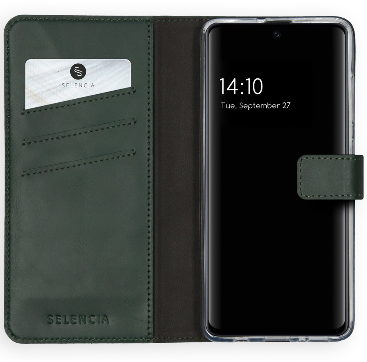 Selencia Hoesje - Geschikt voor Samsung Galaxy A51 - Echt Lederen Bookcase - Groen