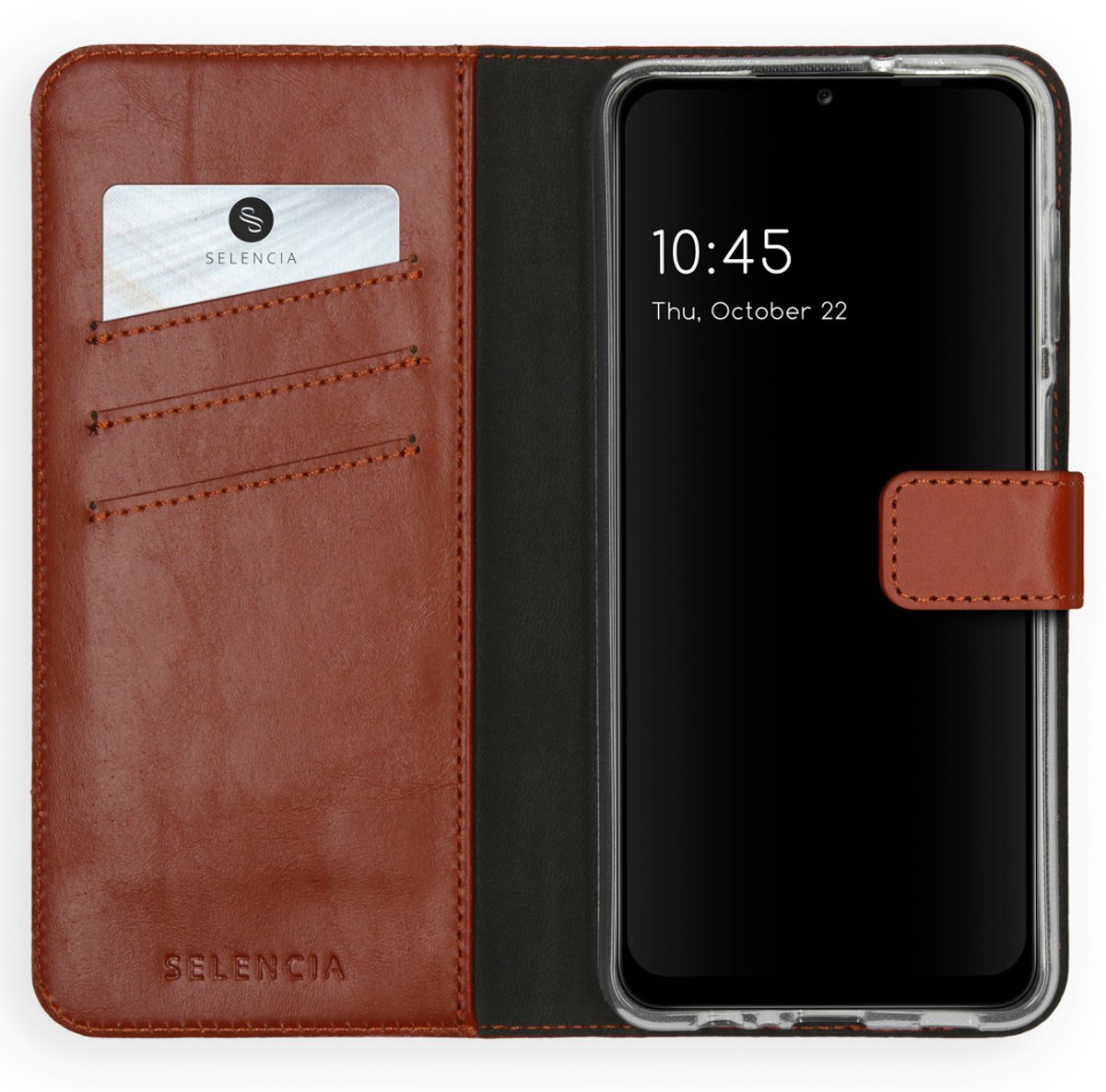 Selencia Hoesje - Geschikt voor Samsung Galaxy A12 - Echt Lederen Bookcase - Lichtbruin