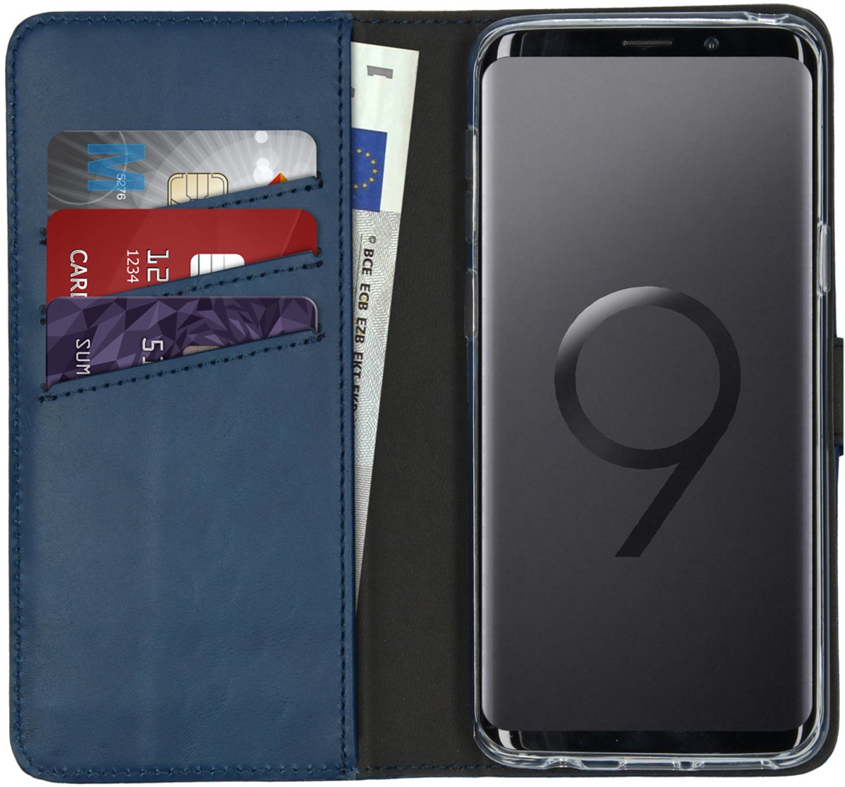 Selencia Hoesje - Geschikt voor Samsung Galaxy S9 - Echt Lederen Bookcase - Blauw
