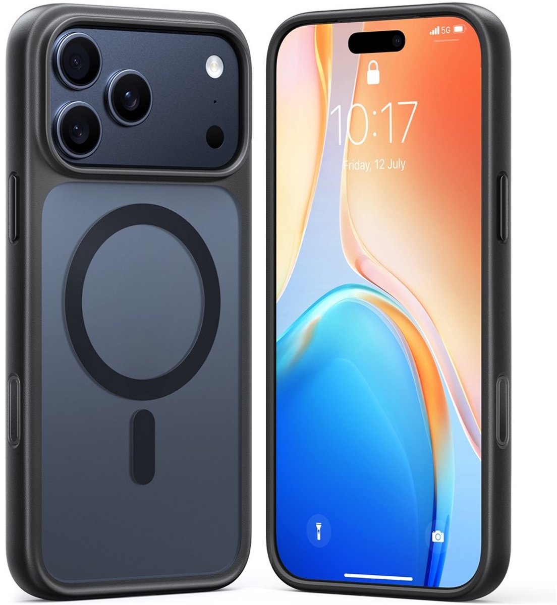 Torras Geschikt voor iPhone 17 Pro hoesje - slanke bescherming met magnetisch ondersteuning - Zwart