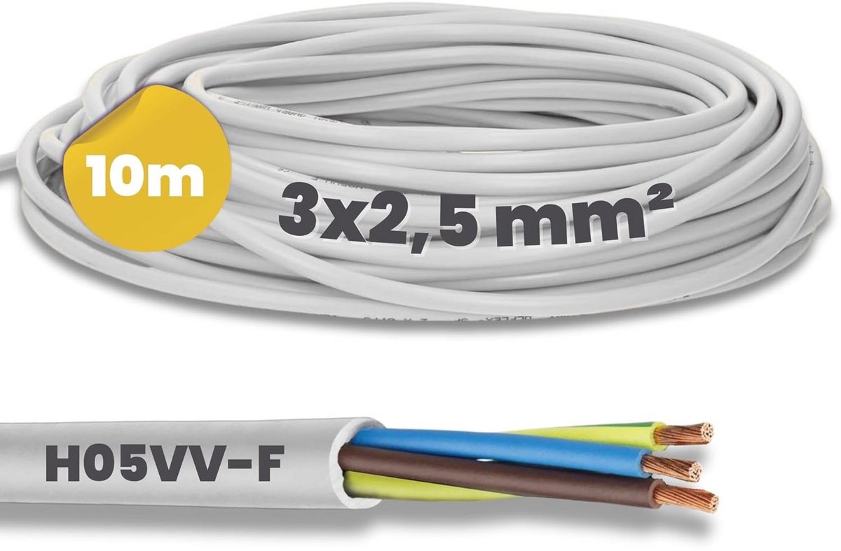 Flexibele 3-aderige Stroomkabel H05VV-F 3 x 2,5 mm² - PVC Binnenkabel voor Apparaten