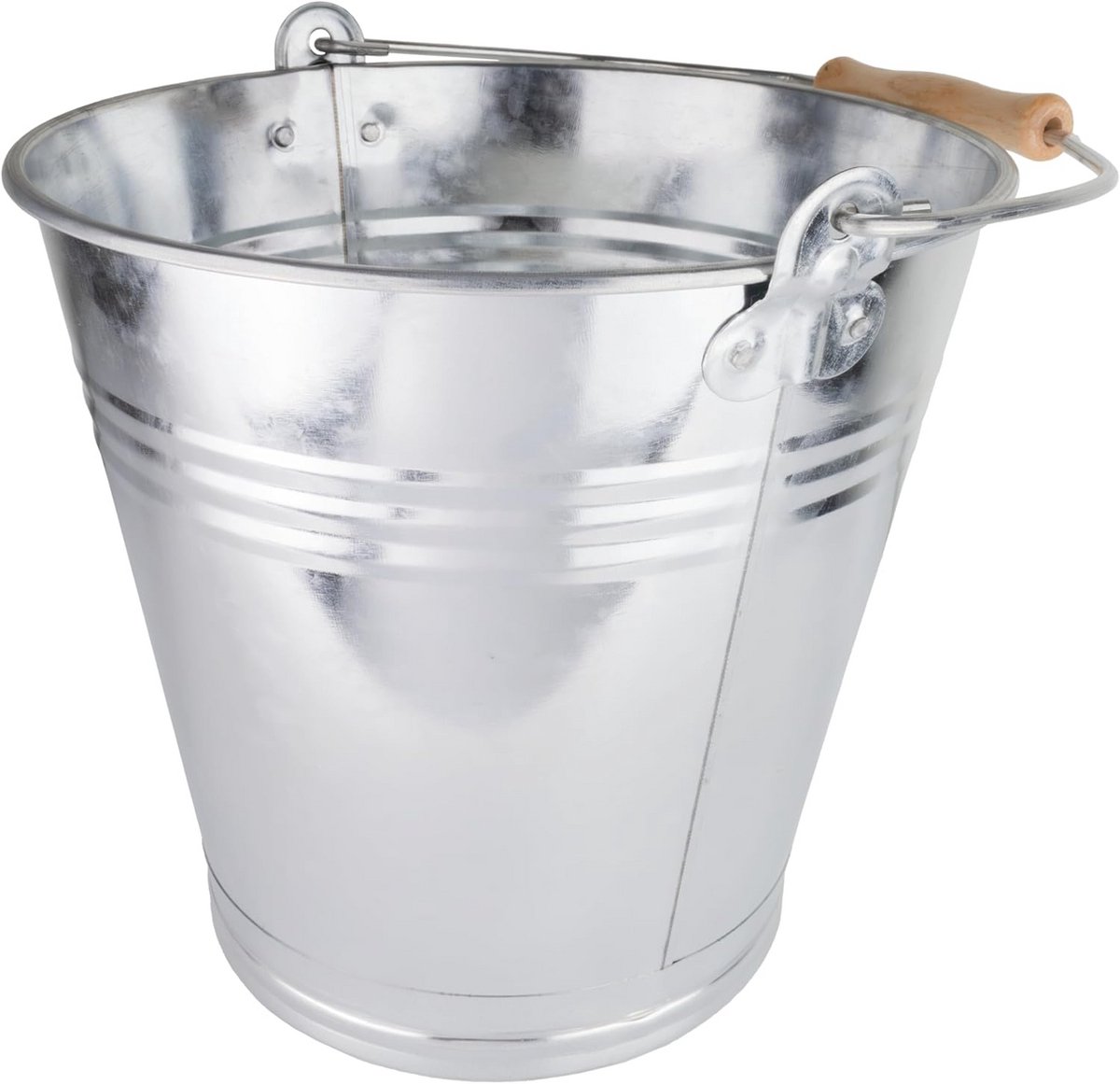 8 liter Zink Emmer met Houten Handvat - Robuuste Metalen Emmer voor Tuin, Huishouden en Decoratie