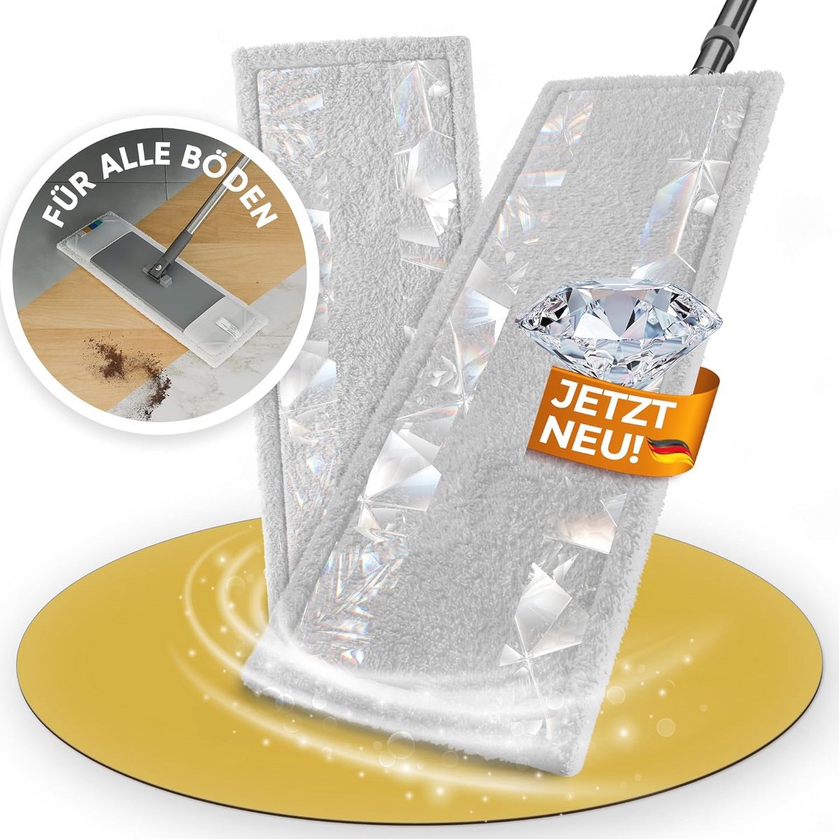 Dweilmop met diamantvezel 40 cm - 2 stuks voor professionele reiniging