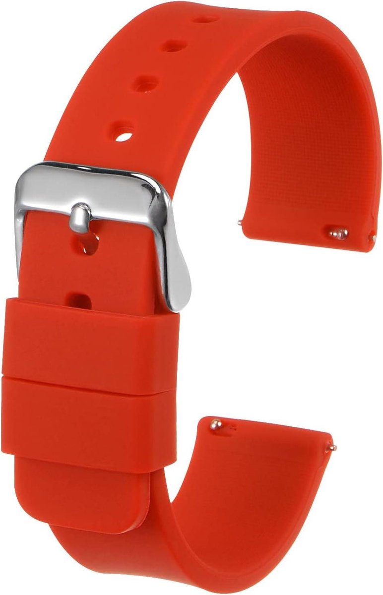 E-Ambar - Breed siliconen horlogebandje van 18 mm met snelspanner - Zacht rubber - Vervangende horloge riem met roestvrijstalen gesp - Rood - Unisex.