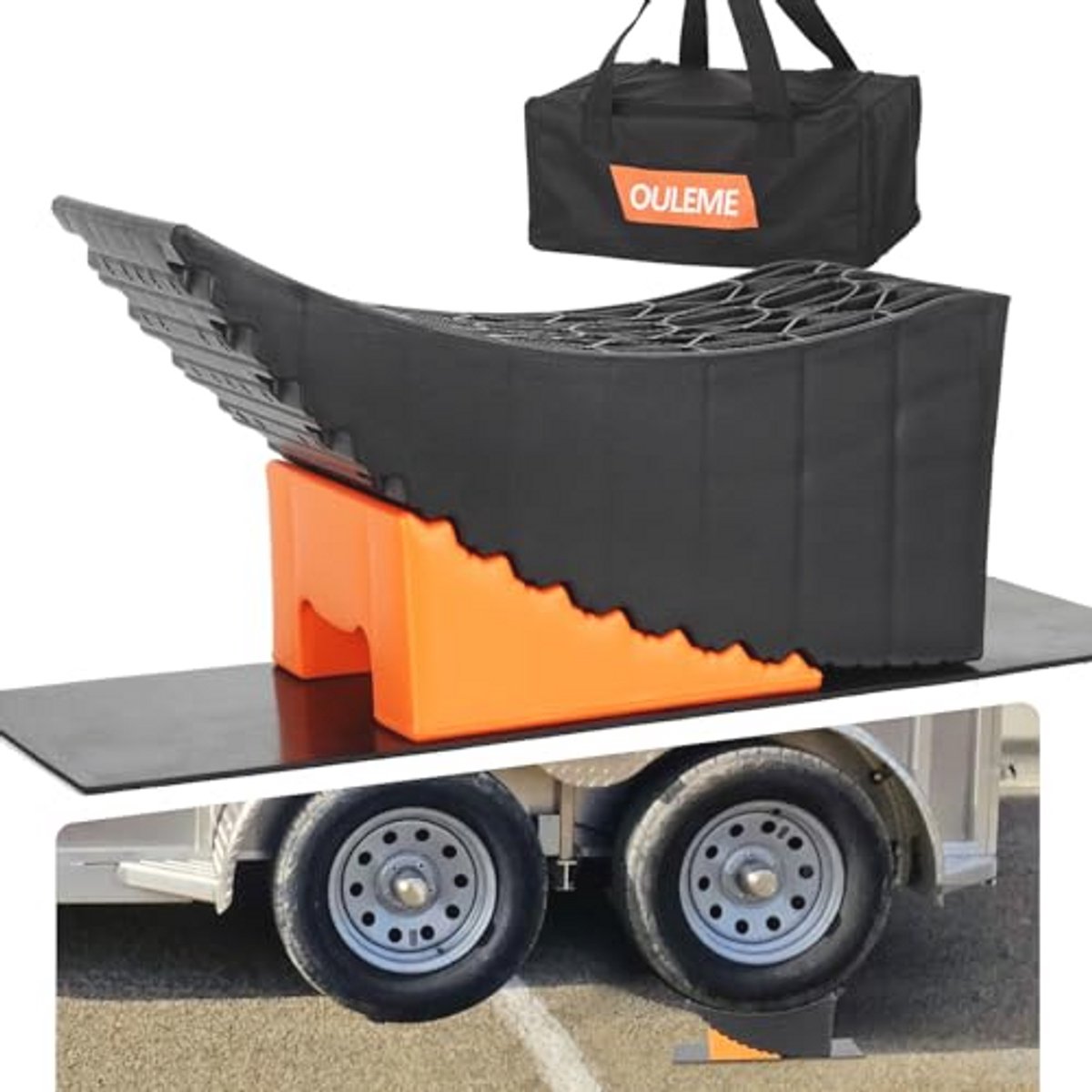 Verhoogd Bandenwisselplatform voor RV en Camper - Nivelleringsblokken tot 6 inch met Rubber Pad en Dubbele As
