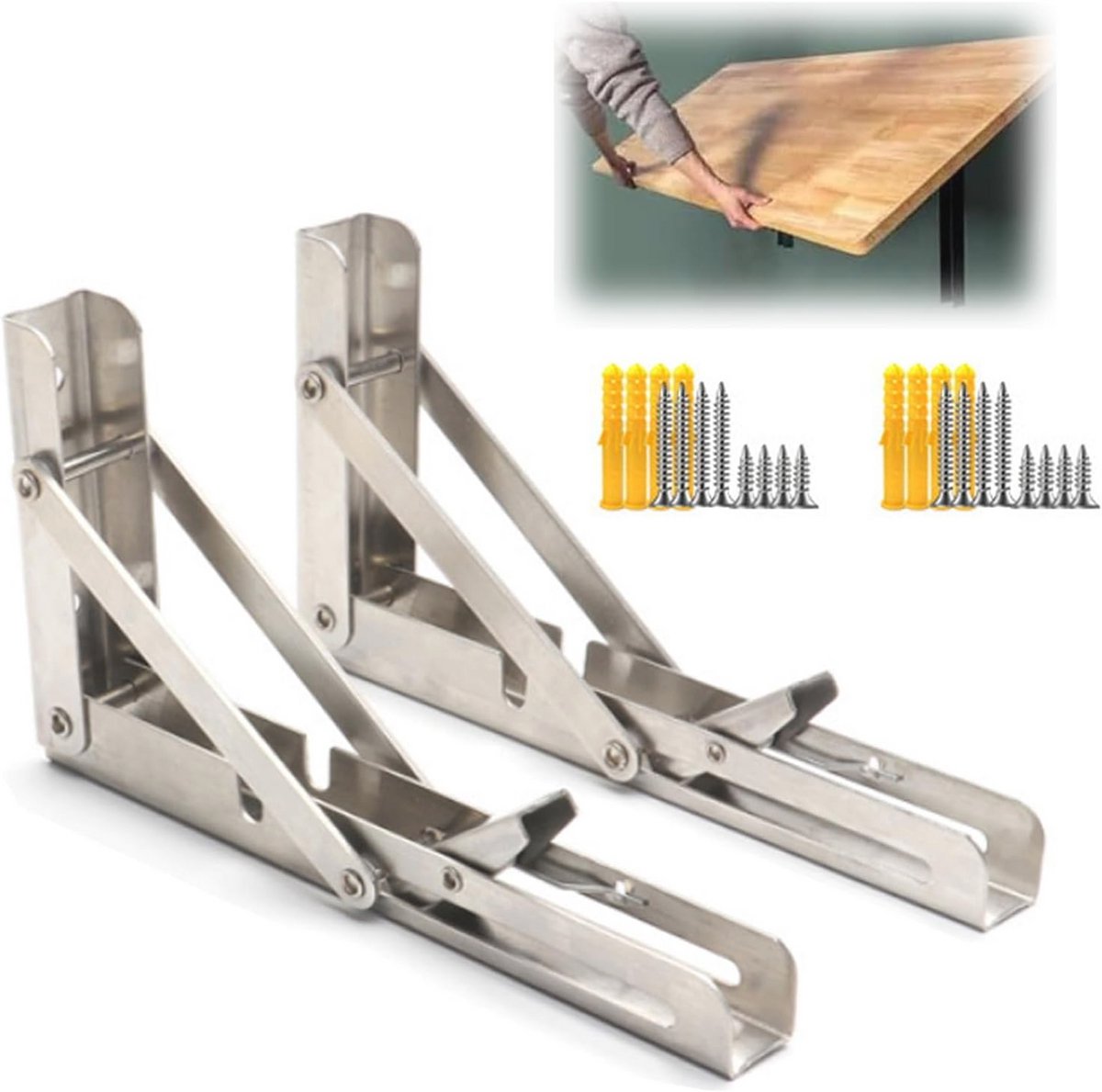 Vouwbare Planksteunen 2-Pack, Stevige Opklapbare Steun voor Muur gemonteerd, Ruimtebesparende Tafel Hinge van 16 Inch