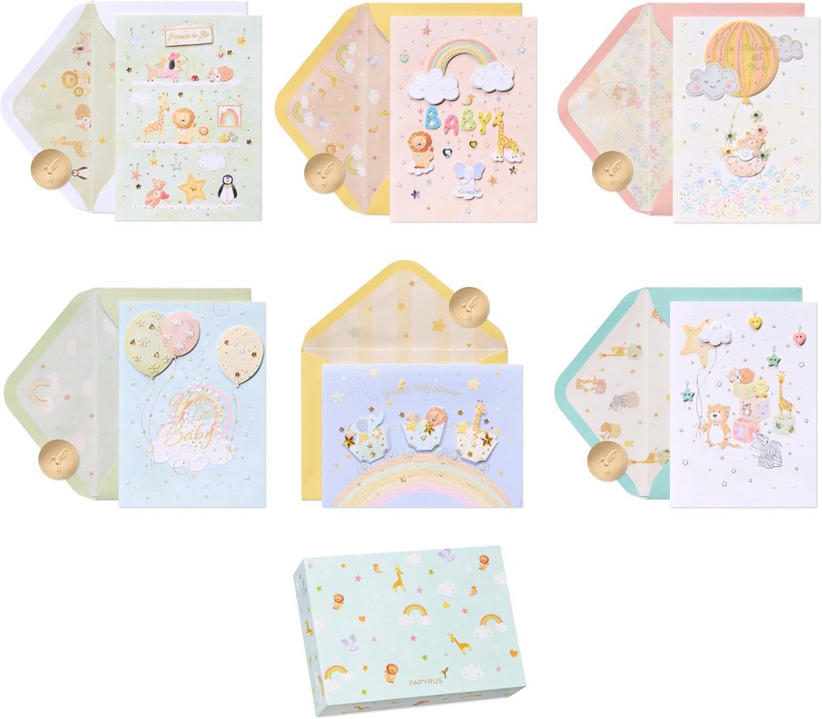 Baby Shower Kaarten Assortiment met Decoratieve Doos - 6 Stuks