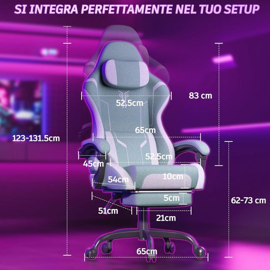 Gamingstoel met Massagefunctie en Voetensteun - Comfortabele Gamingstoel met Verstelbare Rugleuning — afbeelding 3