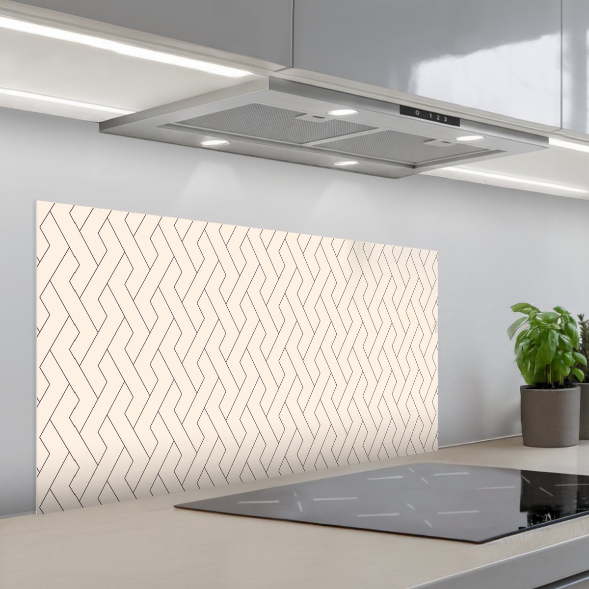 Spatscherm 100x50 cm - Zelfklevende achterwand Beige - Zigzag - Patroon - Keuken muurbeschermer - Spatwand fornuis