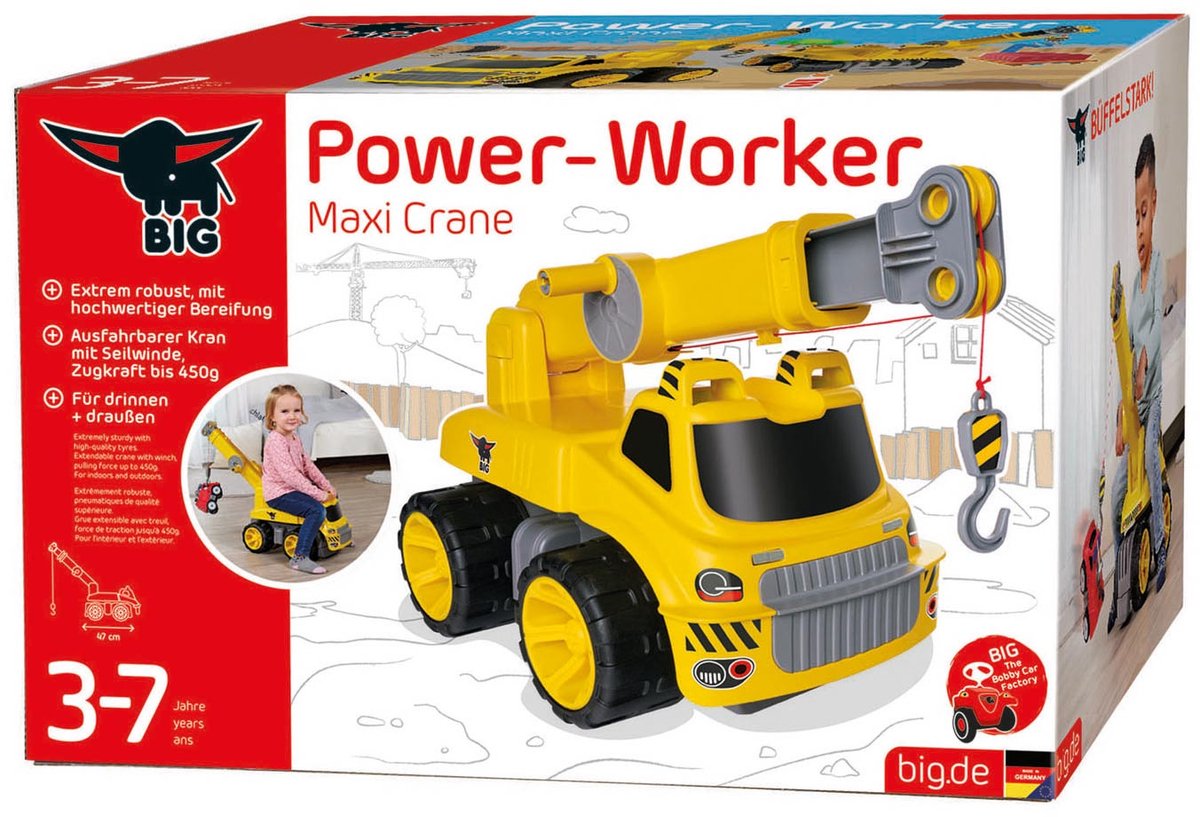 BIG - Power-Worker - Maxi Kraanwagen - Vanaf 3 jaar - Loopauto - Buitenspeelgoed