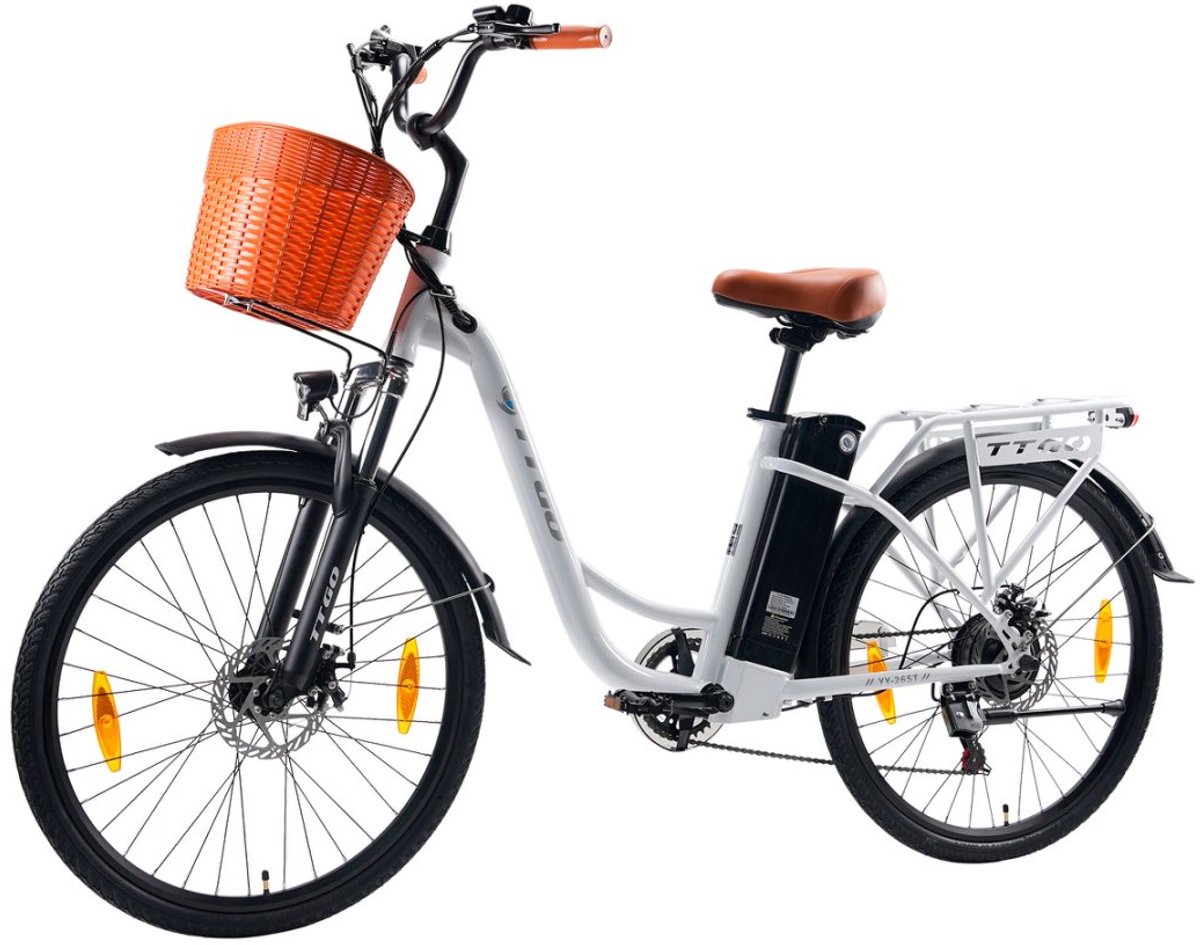 TTGO YY-26ST Elektrische Fiets - 250W Motor - 36V14.5Ah Accu - 26x1.75" Banden - Max Snelheid 25km/u - Max Bereik 60-75km - Shimano 6 Versnellingen - Wit - TTGO - €649,00