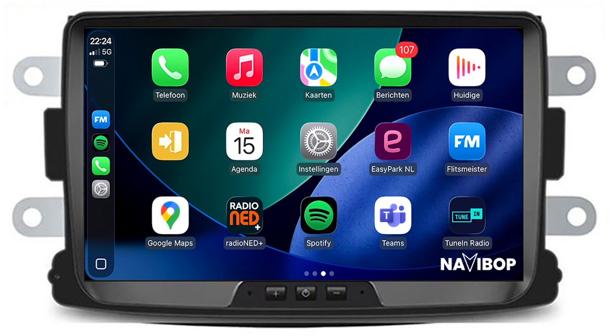 Geschikt voor Dacia Sandero (2012 t/m 2020) | 8 inch Android 15.0 CarPlay autoradio | Draadloos CarPlay & Android Auto | 2GB RAM + 32GB | Externe microfoon & Achteruitrijcamera (AHD) | Bluetooth & WiFi | NAVIBOP NB-2243 | Bouwjaar 2012 t/m 2020
