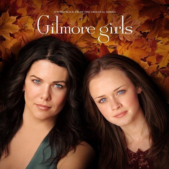 Albumhoes Gilmore Girls met Lorelai en Rory onder herfstbladeren.