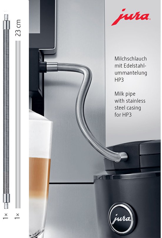 JURA HP3, Tube d'aspiration du lait, Jura, Z8 Z6 J6 / J600 S8 / S80 E8 E8 Chrome (2015) GIGA X8cG2 / X8G2 X8, Acier inoxydable, 1 pièce(s), 230 mm