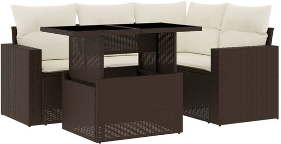 vidaXL - 5-delige - Loungeset - met - kussens - poly - rattan - bruin