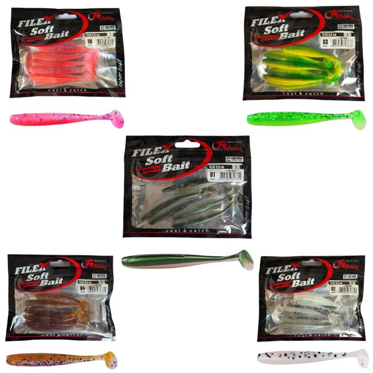 FC's FELIX Softbaits 'Assorti'- 9.0cm - 25 stuks - 5x5 Shads in verschillende kleuren - Shad/Soft Bait - Kunstaas voor Roofvissen - Voordeelpakket