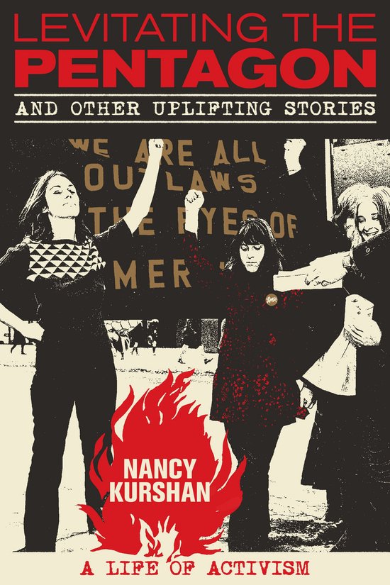 Boekomslag van "Levitating the Pentagon and Other Uplifting Stories" met tekst en afbeeldingen van activisten.
