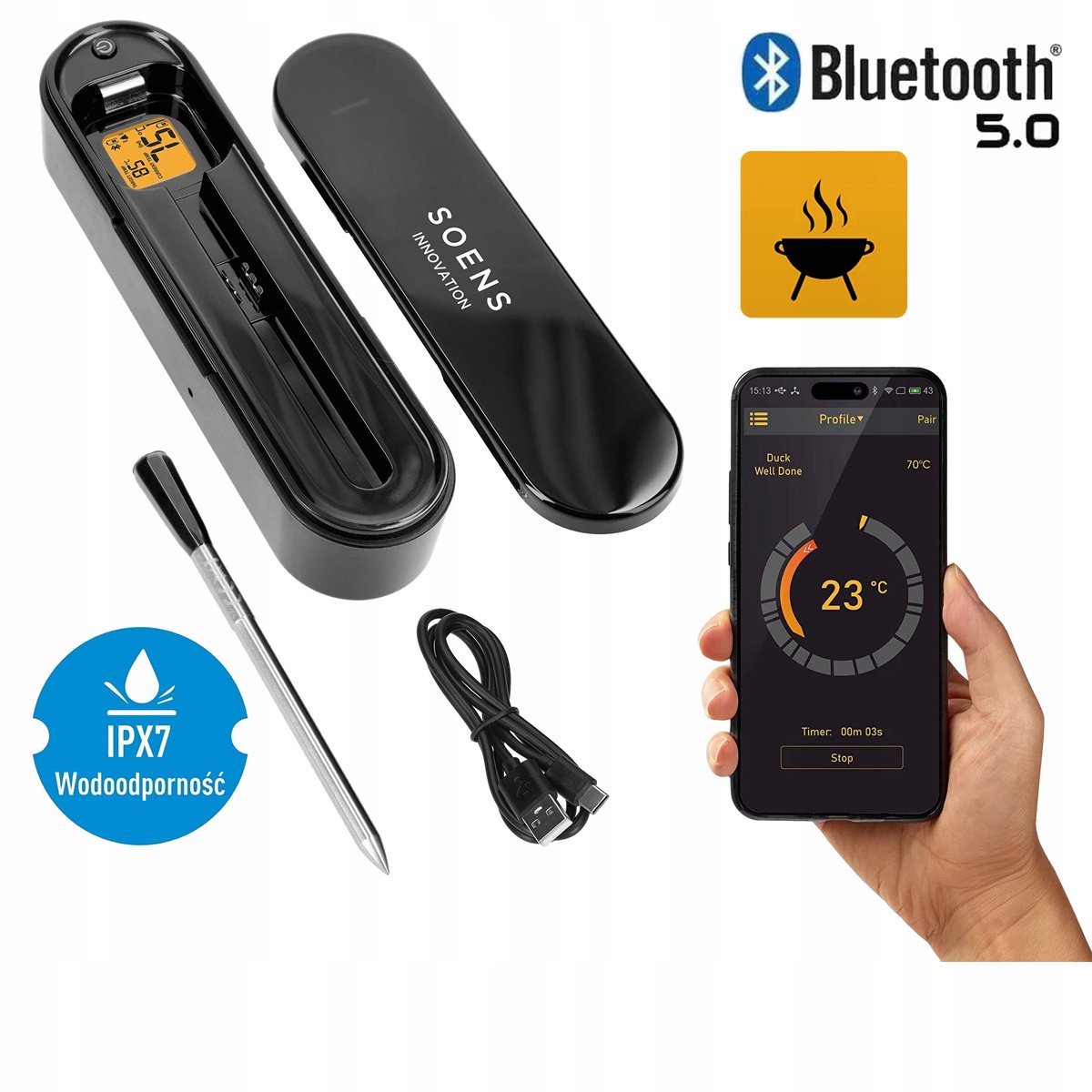 Browin Draadloze Keukenthermometer Bluetooth -10°C tot +300°C