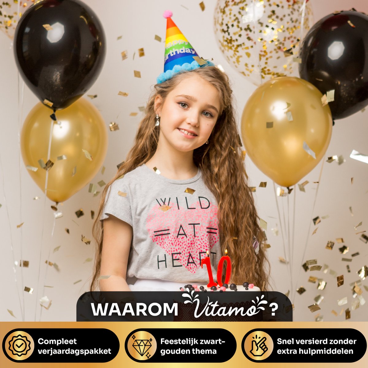 Vitamo™ Zwart & Goud Verjaardag Versiering - Feestversiering - Happy Birthday - Feestpakket - Ballonnen - Slinger - Verjaardagsfeest - Feestartikelen - Feestdecoratie Black & Gold XL — afbeelding 3