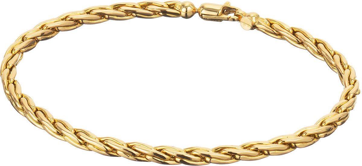 Glow 204.2232.19 Dames Armband - Schakelarmband - Sieraad - 14 Karaat Goud - Vossenstaart - 4 mm breed - 19 cm lang