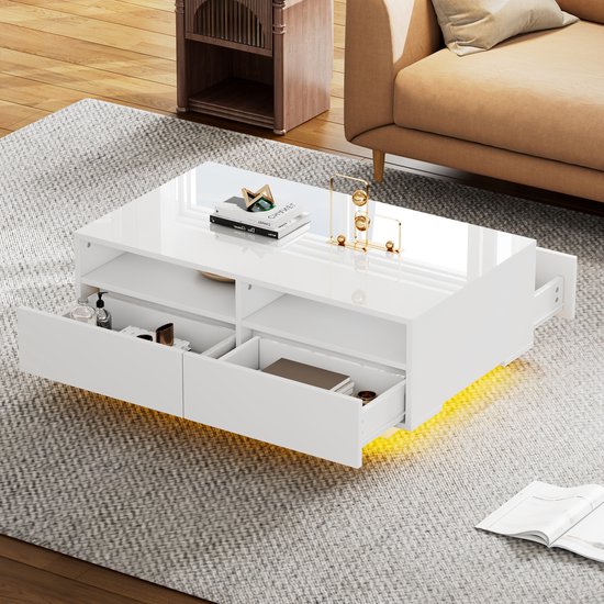 SONNI Salontafel, woonkamertafel, koffietafel, met 2 laden en 2 open