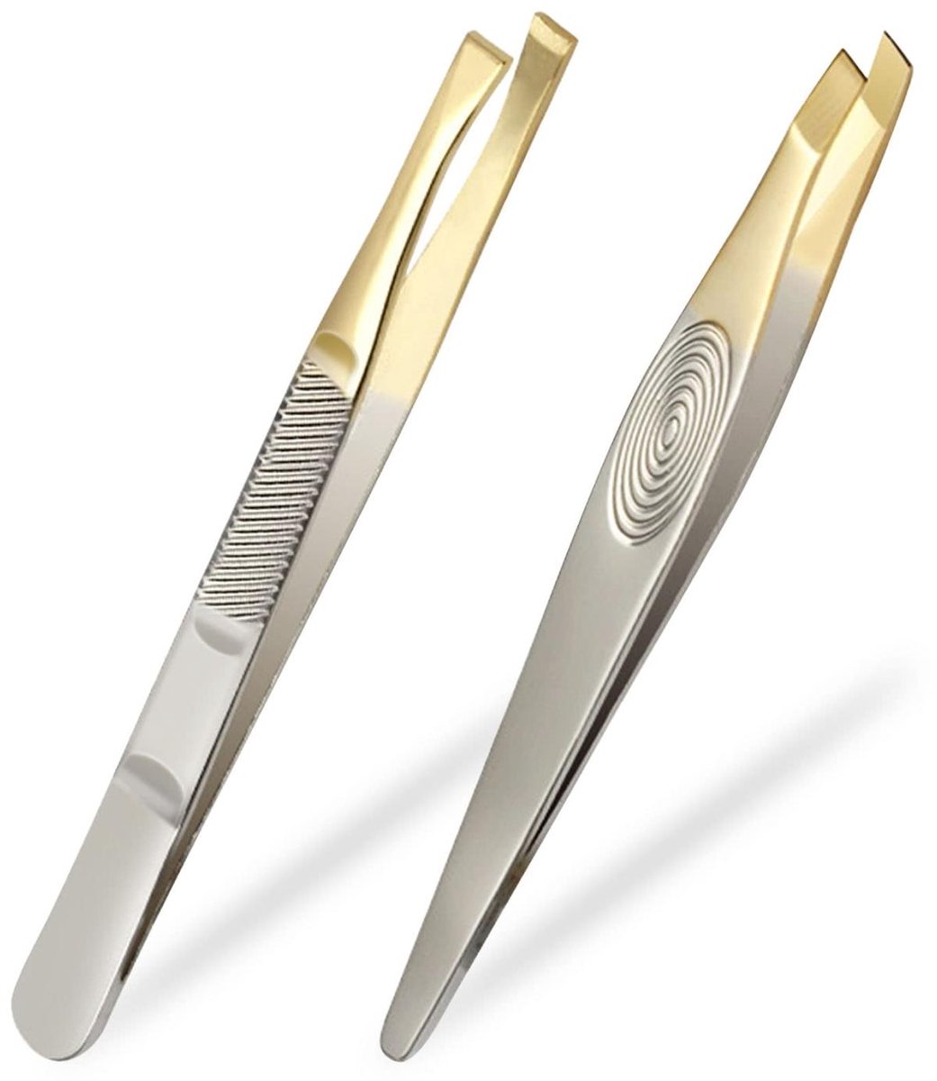 TuseRxln Pincet Epileer Set - Tweezers - Slanted En Puntige Vorm Voor Nauwkeurig Wenkbrauw & Splinter Verwijdering - 2 Stuks - Reizen+Zwart