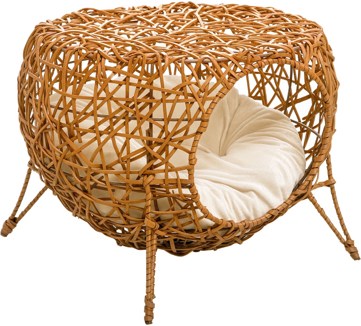 PawHut Rattan Kattenhuis - Rotan - 40x40x32cm - Bruin