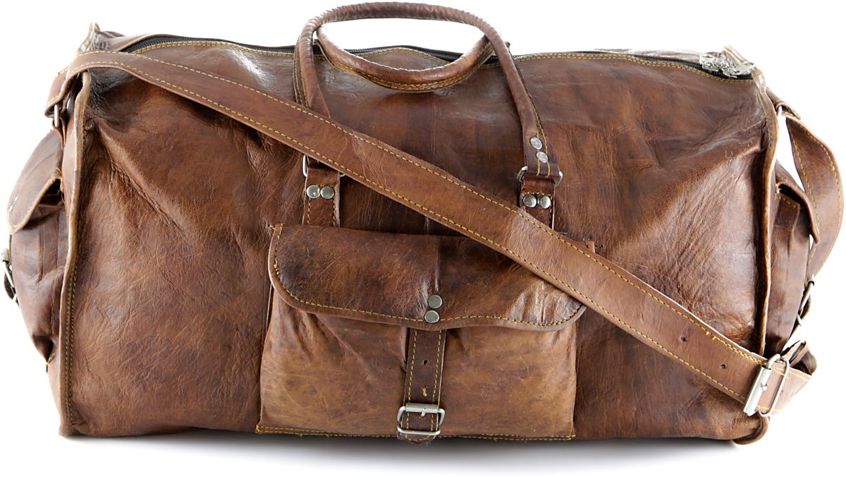 Sporttas Fitness Tas Duffel tas Weekendtas Malaga Urbane Vintage 50 x 24 x 24 cm - OnceDoce® Echt Leer Cognac Bruin – Reistas – model 0022
