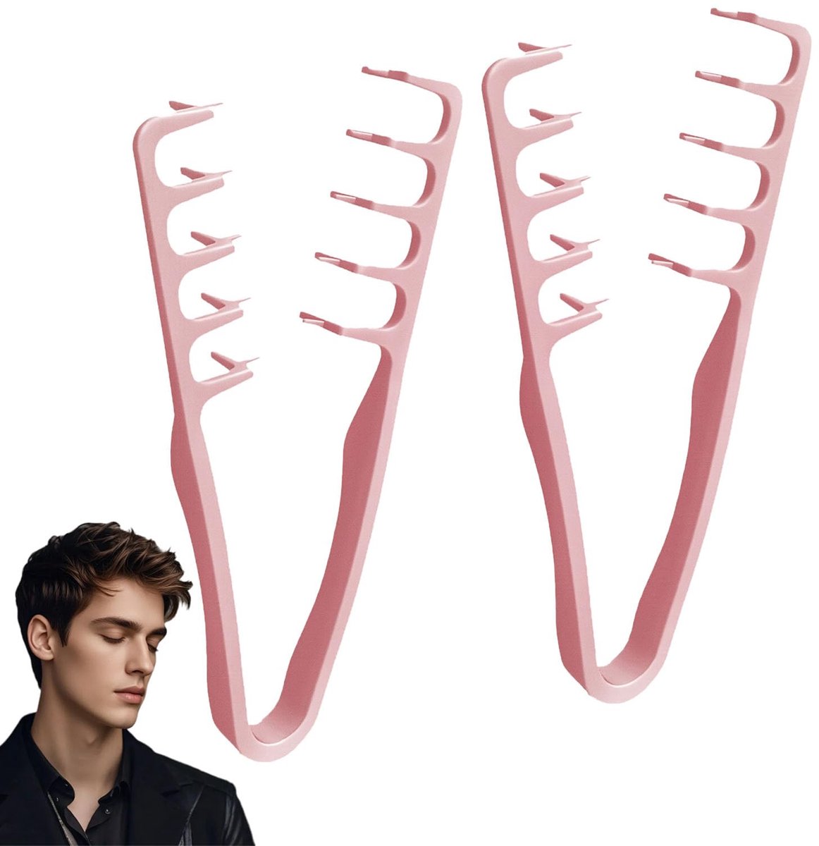 2-stuks Haarstylingkam - Texturerende kam - Kam met brede tanden - Tool voor volumetoename bij de wortels - Bedekt ponynaden - Lichtgewicht ontwerp - Schoonheidsaccessoire voor salonstyling - Geschikt voor mannen en vrouwen - Roze