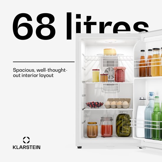 Klarstein Mini-Koelkast koelkast, mini koelkast met glazen deur, 68L voor drankjes, snacks & cosmetica, koelkast klein & geruisloos, regelbare schappen, kleine skincare koelkast huidverzorgingsproducten medicijnen - Minibar - 2L 35 dB 65W van Klarstein — afbeelding 4