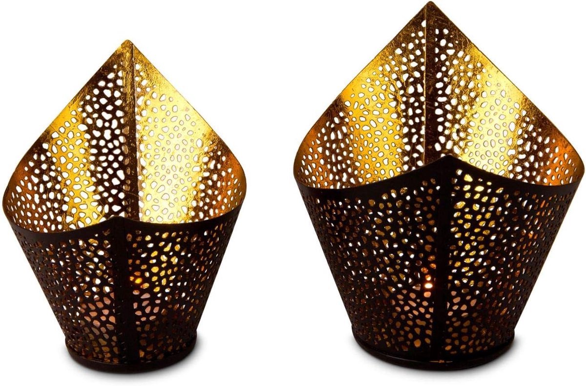 Stunq® Elegante Sfeermakers: Set van Twee Theelichthouders met Gouden Binnenzijde voor Feestelijke Gelegenheden