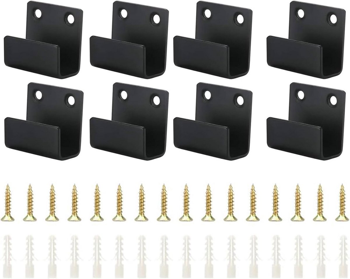 8x Zware Wandhaken Zwart voor Keramische Tegels en Displays - RVS U-houders