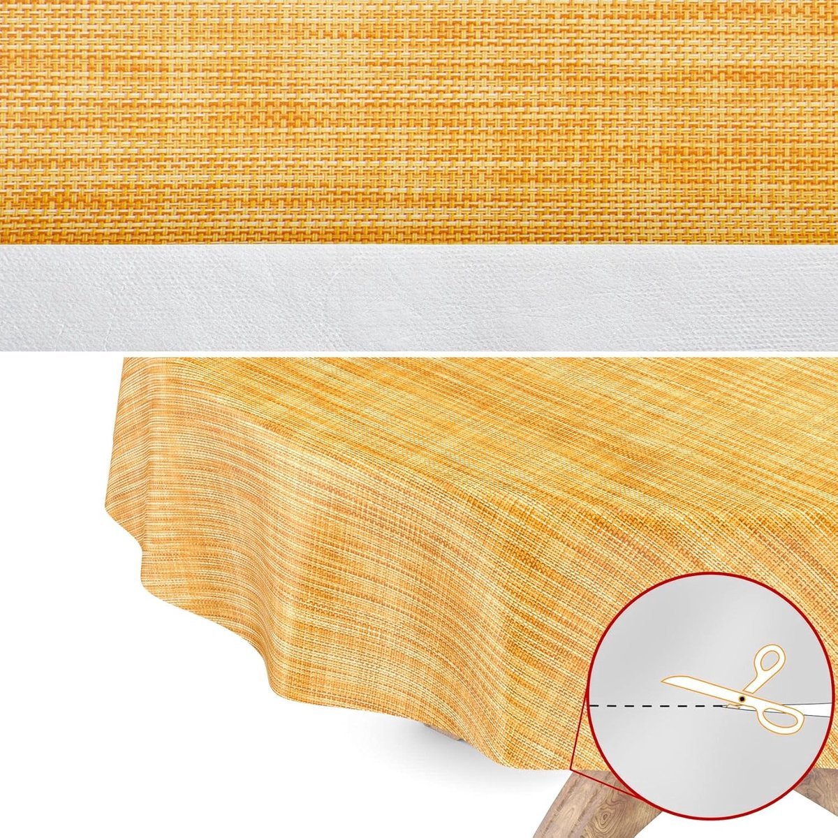 Stunq® Tafelkleed voor Binnen en Buiten met Linnenlook in Zonnig Geel, Rond 120 cm, Waterafstotend en Onderhoudsvriendelijk
