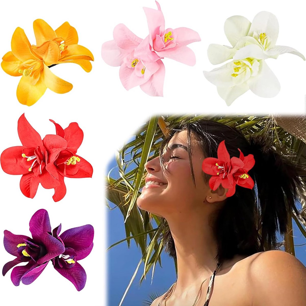 Set van 5 Haarspeldjes met Kunstbloemen in Bohemian Stijl voor Vrouwen