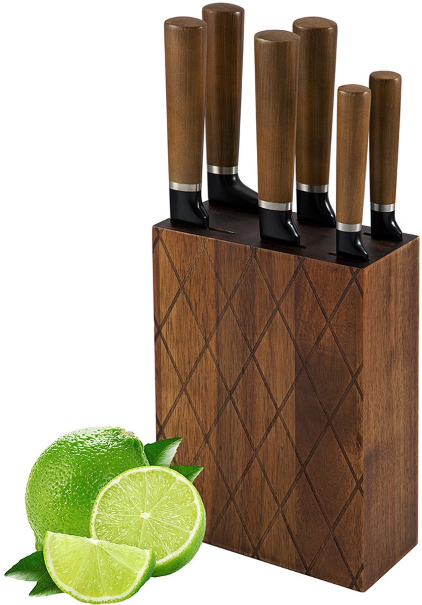 Royal Swiss® messenset – 7-Delig met Houten Messenblok – Professionele RVS Messen – Anti-aanbak – Comfort Grip – Modern Design