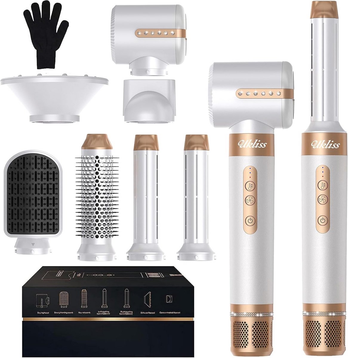 Multifunctionele 7-in-1 F"{o}nh")(a)rdenset voor Krullen, Steil Haar en Volume