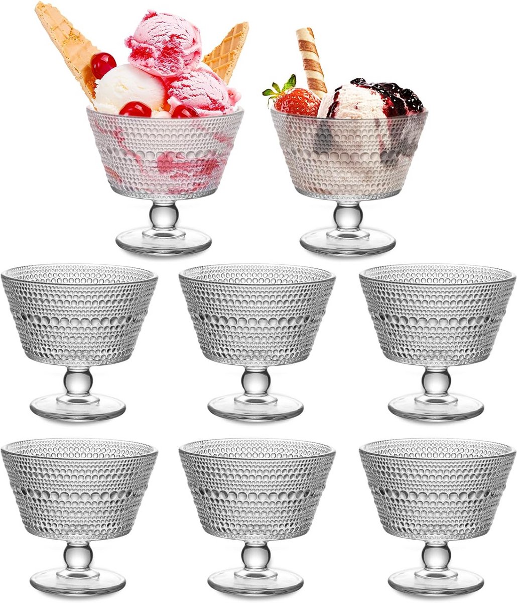 Set van 4 Glazen Dessertkommen Kristal Stijl - Ideaal voor IJs, Yoghurt, Salade en Snacks