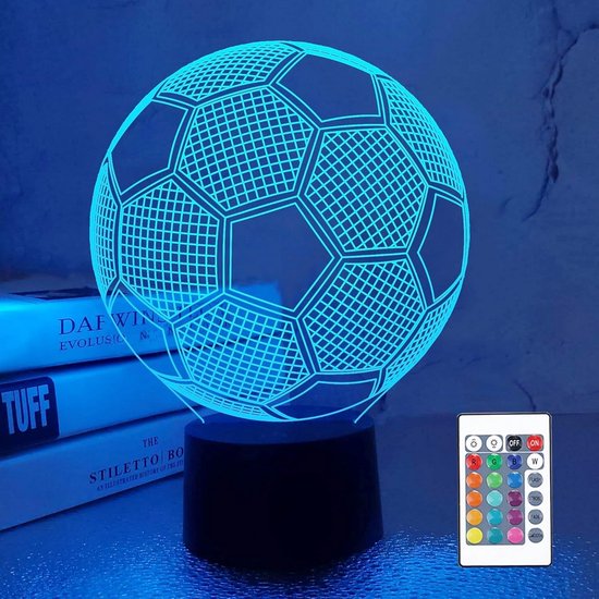 MOUJUCHI 3D Voetbal Nachtlampje – 16 Kleuren, Met Afstandsbediening, Dimbaar, USB, Ideaal Cadeau Voor Kinderen En Voetbalfans