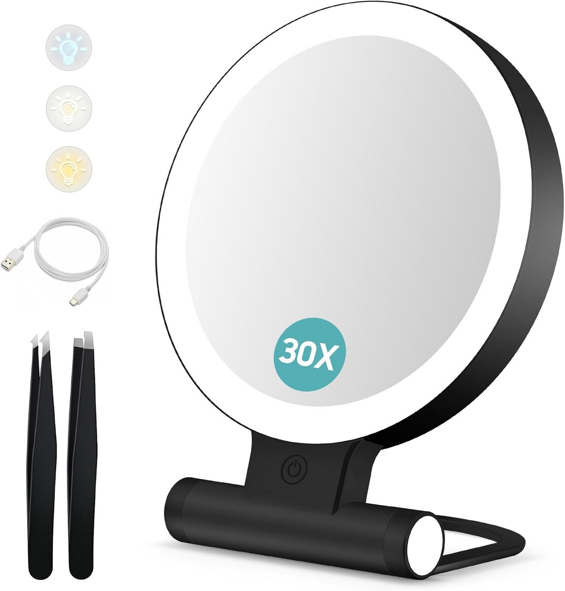 Draaibare Make-up Tafelspiegel met 30x Vergroting en Verlichting