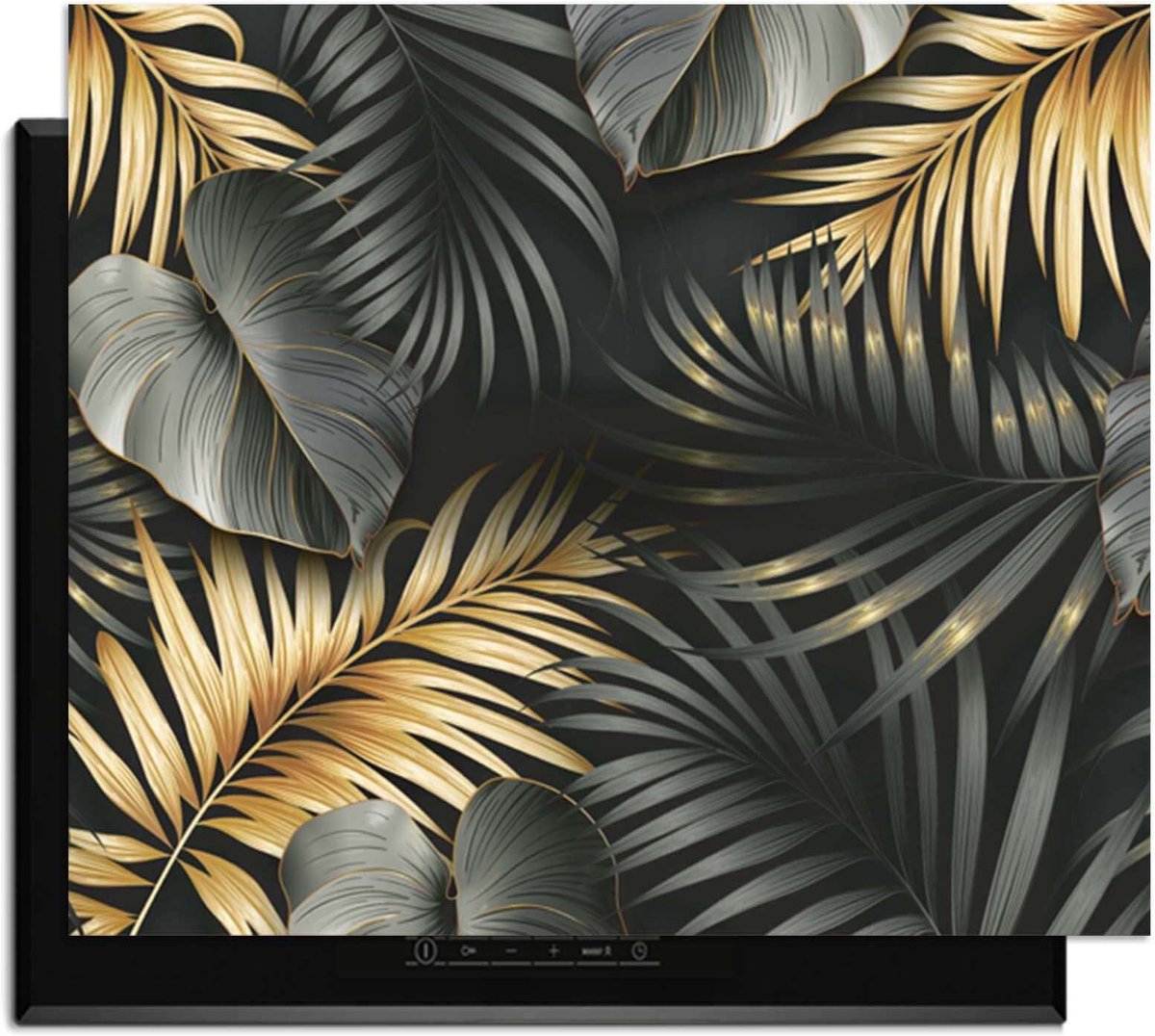 KitchenArt - Golden Palms – Inductie Beschermer - 65x52 cm - Kookplaat Beschermer - Luxe Afdekplaat Inductieplaat - Anti-slip & Oprolbaar - Beschermmat Inductiekookplaat