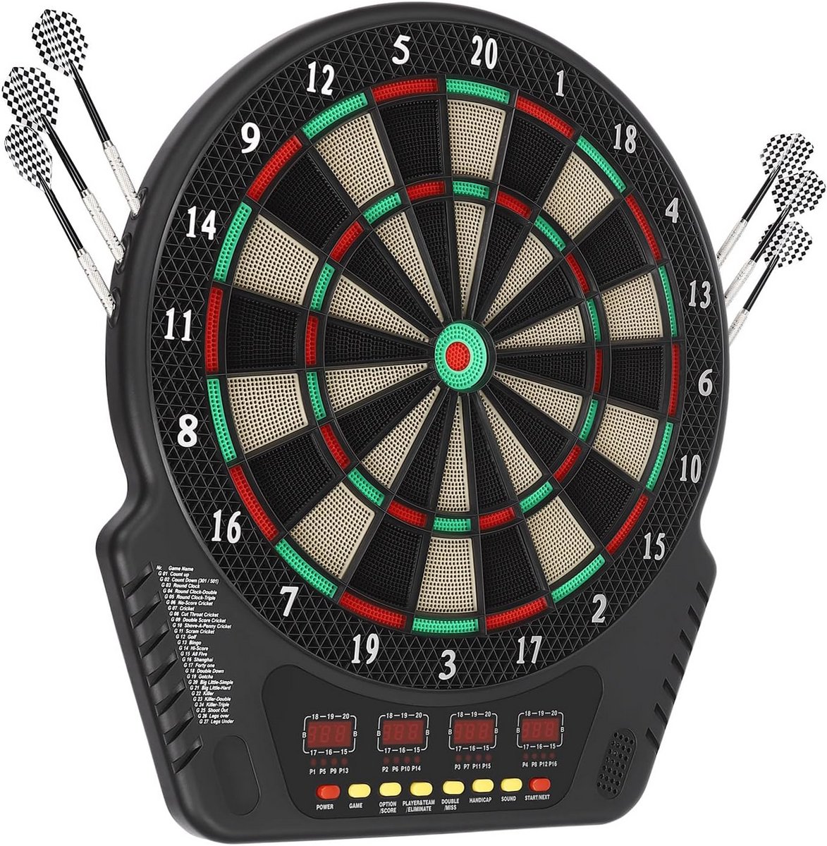 Elektronisch Dartbord voor 1-16 Spelers - Inclusief 6 Darts en Reservepunten