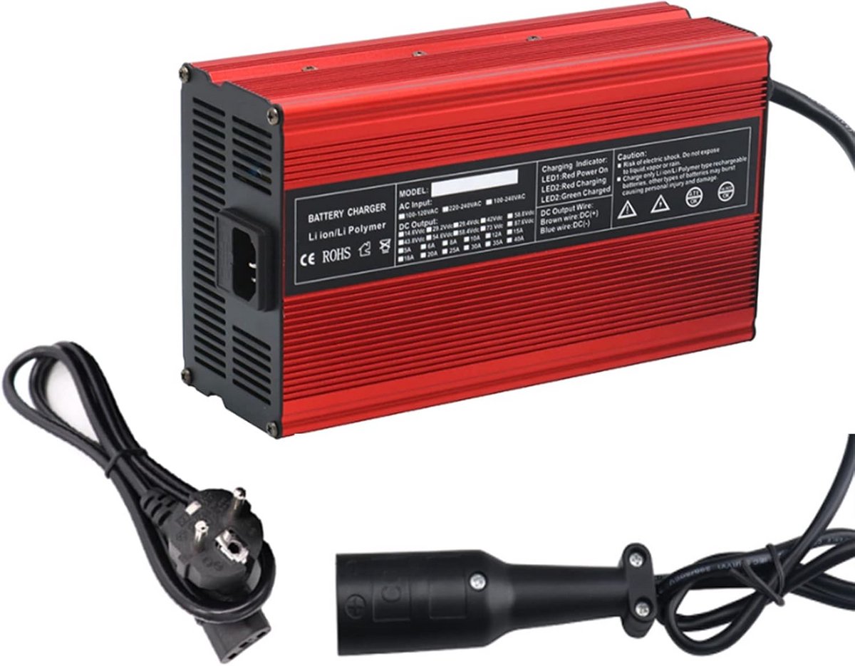 48V Acculader Golfkar met 3 Pin Ronde Plug - Laadstroom Instelbaar tot 15A