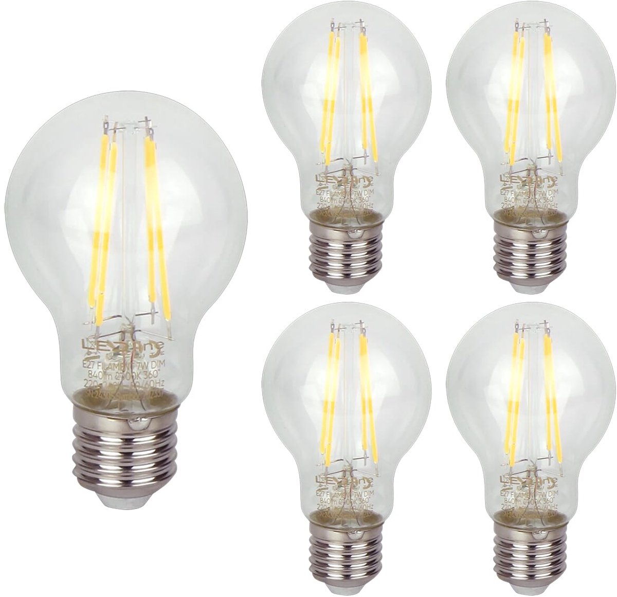 LED line LITE LED Filament Lamp A60 E27 - 7W (vervangt 70W) - 840lm - Ø60mm - 230V - Dimbaar - Energiezuinig - 5 stuks