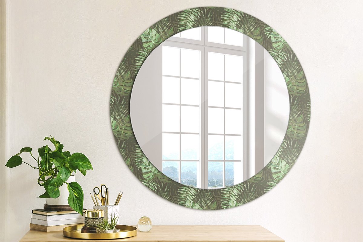 Coloray Bedrukte Spiegel - Tropische bladeren Spiegel Lijst Met Print - 70 cm - Groente Bedrukte Spiegel - Spiegel Lijst Met Print - Spiegel Met Print - Wandspiegel Met Print Groente Tropische bladeren