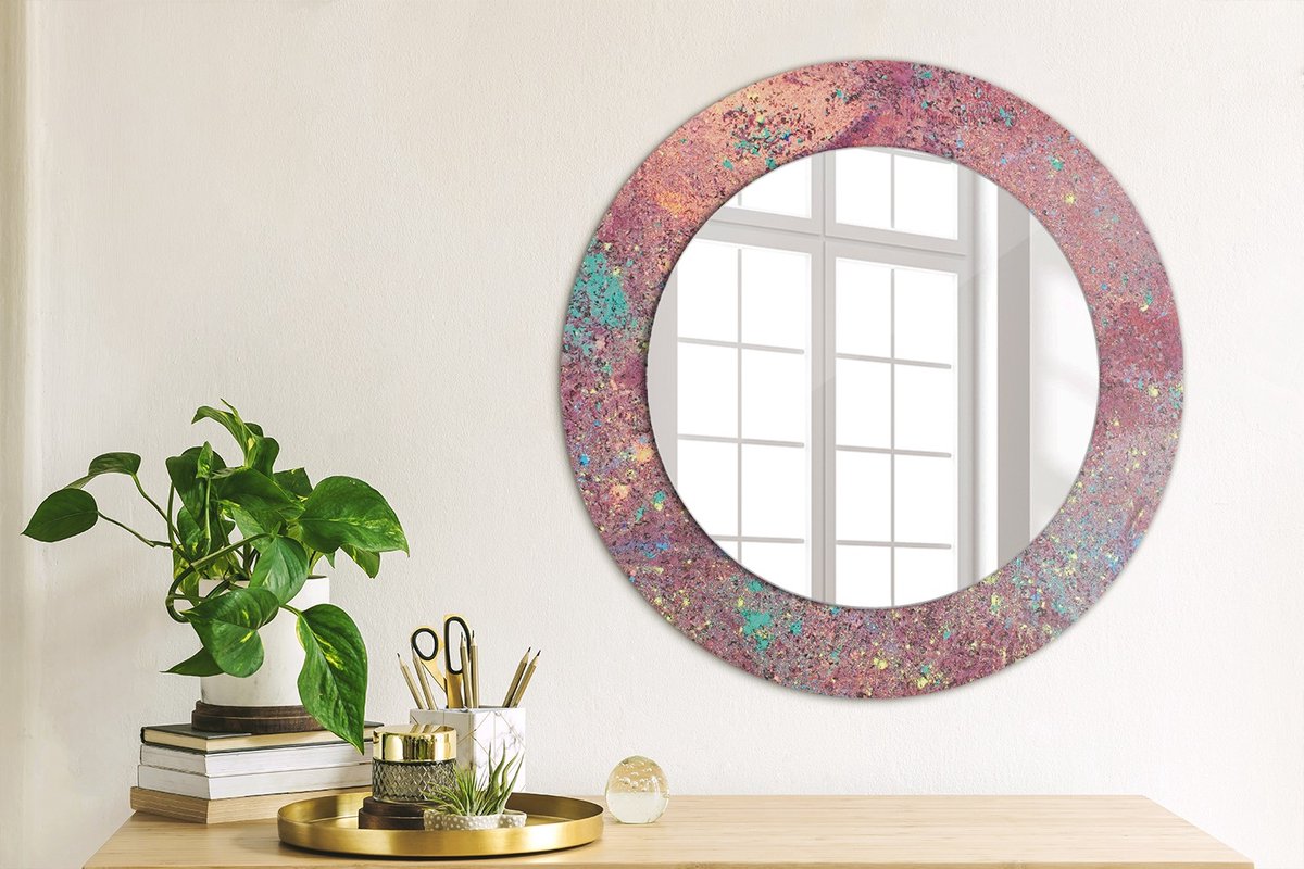 Coloray Bedrukte Spiegel - Festival van kleuren Wandspiegel Decoratieve Print - 50 cm - Paars Bedrukte Spiegel - Wandspiegel Decoratieve Print - Bedrukte Spiegel - Spiegel Met Bedrukte Lijst